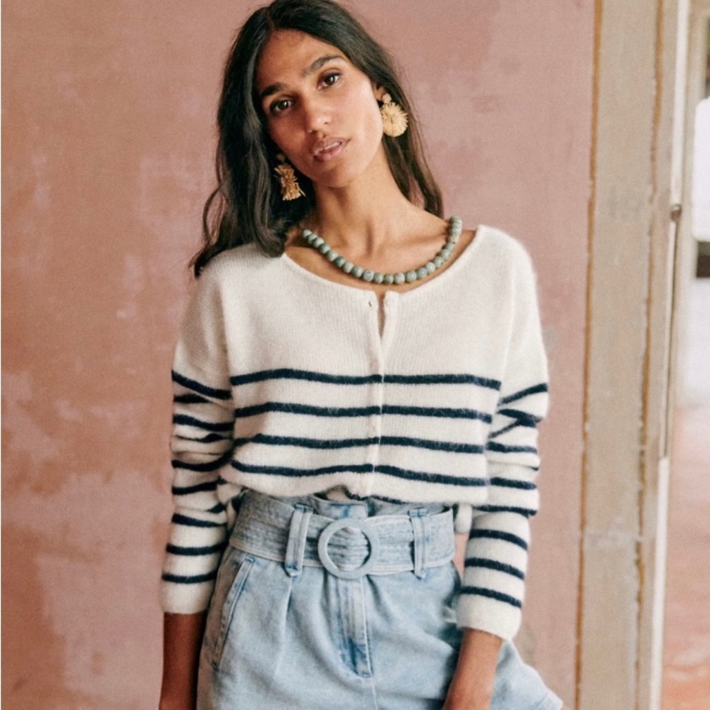 Sezane gaspard cardigan ecru / navy stripe XXS sezane